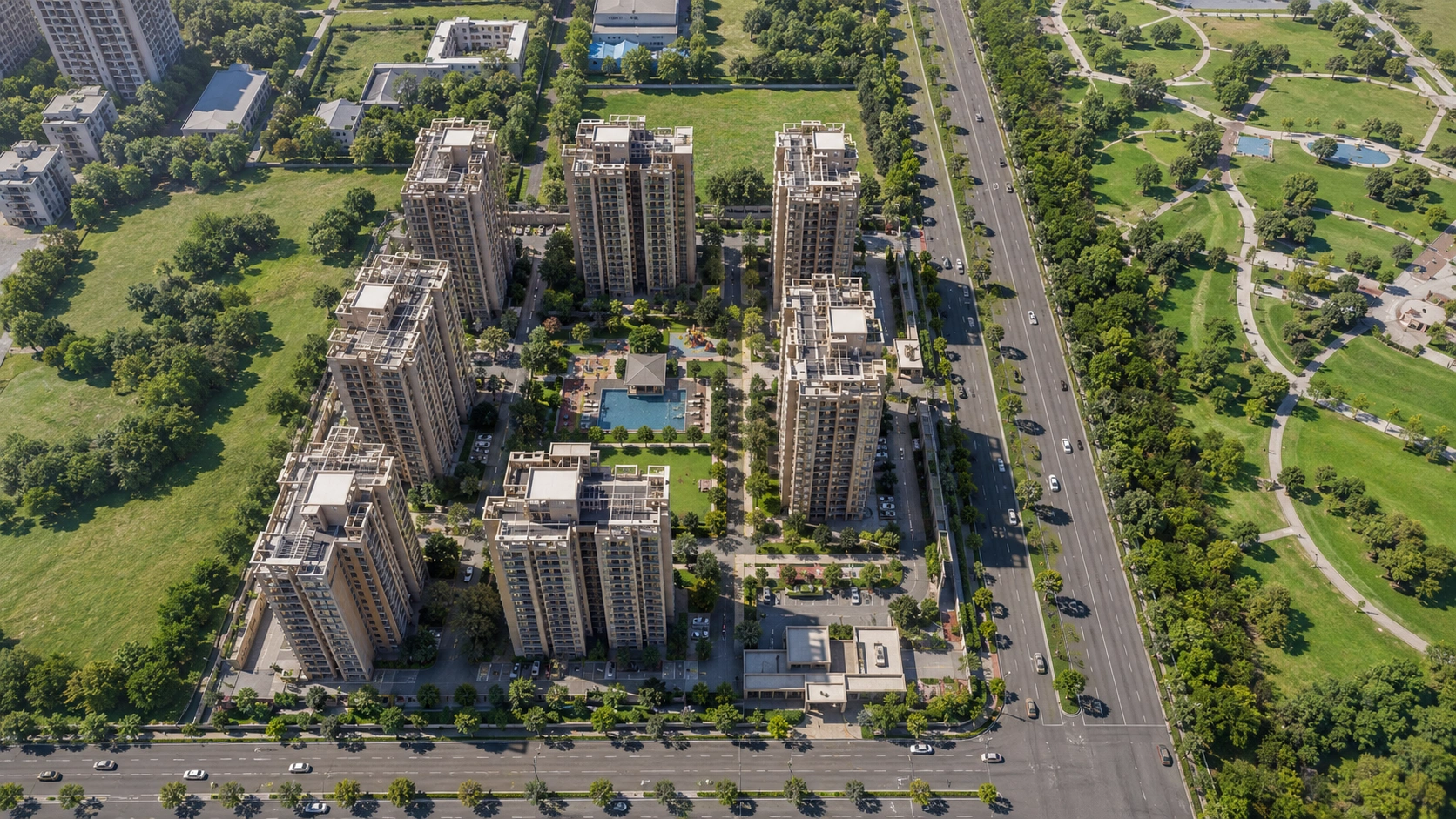 Aerial view of the site and surroundings